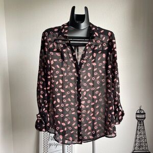 The Limited Lips Sheer Chiffon Blouse Shirt  Black/Pink Sz S
